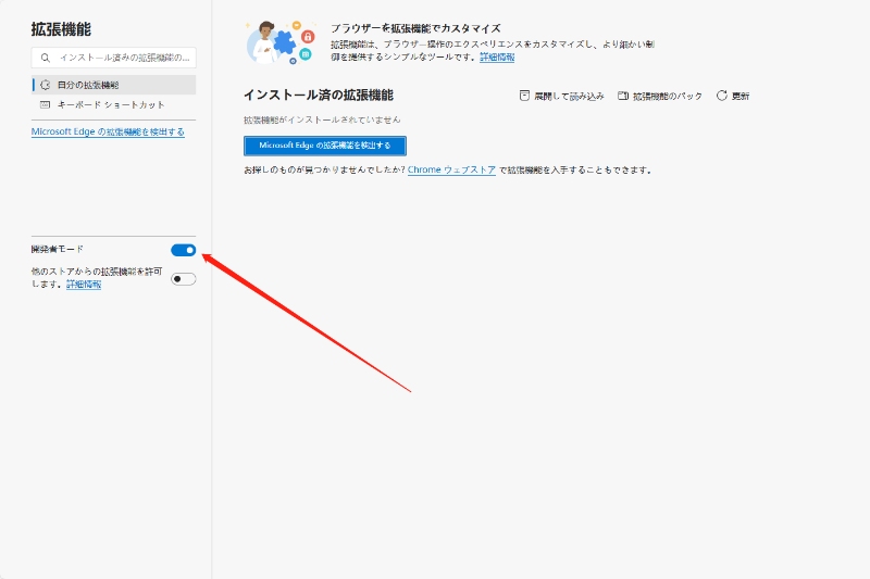 エッジのデベロッパーモードをオンにする