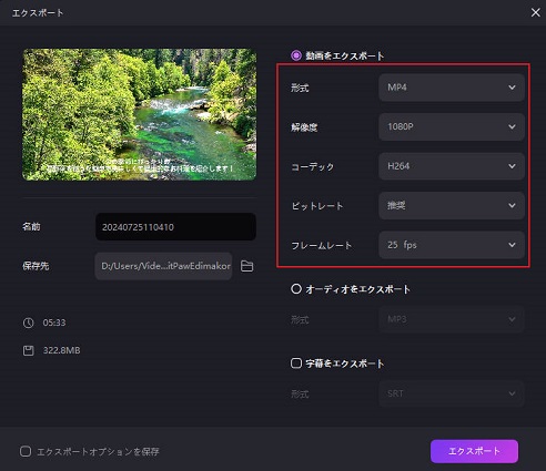 HitPaw Edimakor AI 動画 ジェネレーター - エクスポート設定