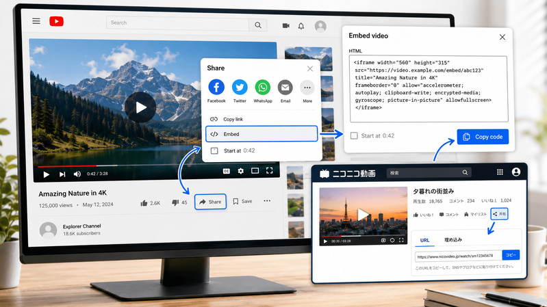 動画の埋め込み用URLを調べる方法　その１