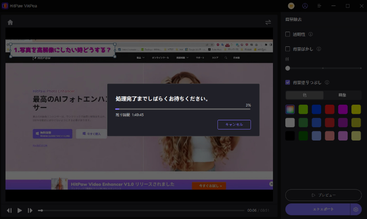 VikPea 背景ぼかし後 動画出力