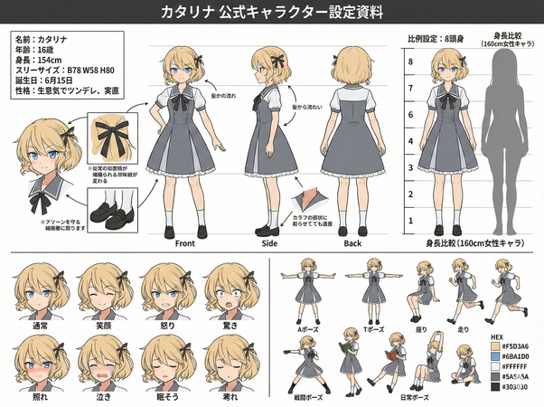 Nano Banana Proでキャラクターシートを生成した結果