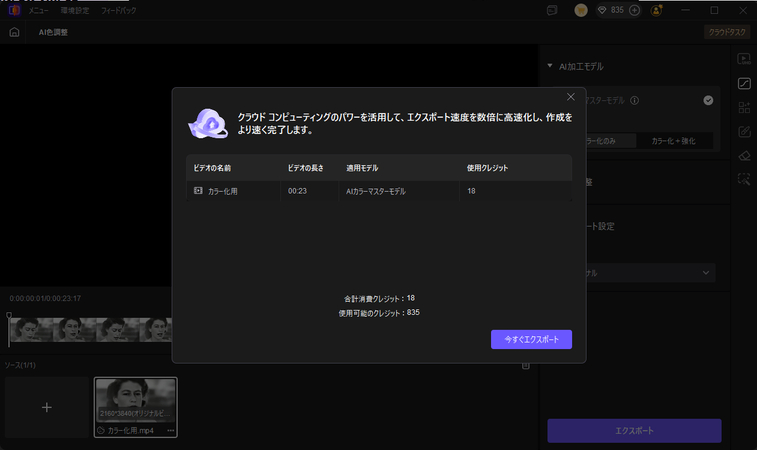 カラー化されたビデオをエクスポート