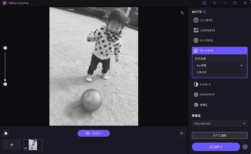 カラー化モデルを選択する操作画面