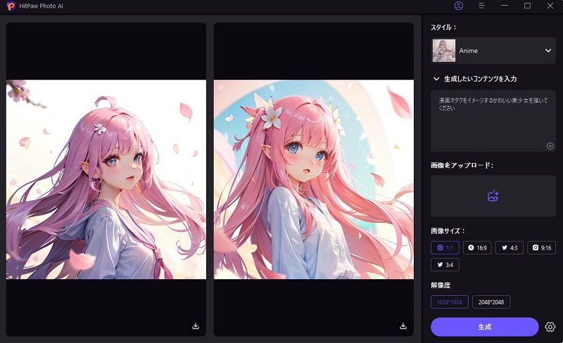 生成された画像を確認する操作画面