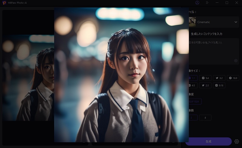 生成されたAIアイドルを確認する操作画面