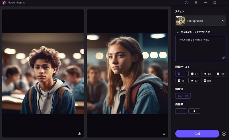 生成した画像を確認する操作画面