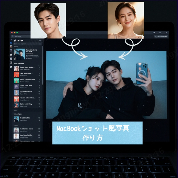 MacBookショット風の自撮り写真