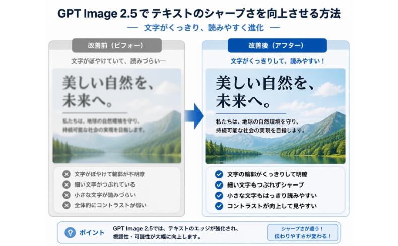 GPT Image 2.5画像のぼやけた文字と強化された文字を示す比較