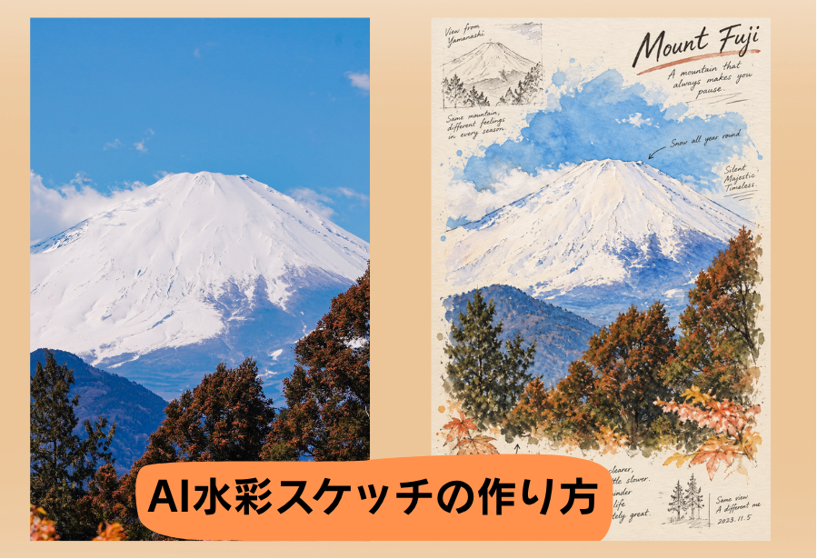 写真を旅のスケッチブック風に！AI水彩スケッチの作り方とプロンプトを紹介
