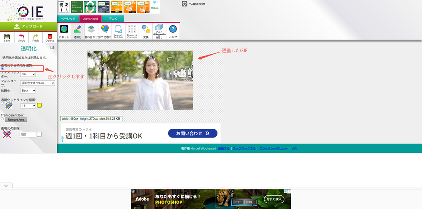 Free Online Image Editorで透過 gif 作成-3