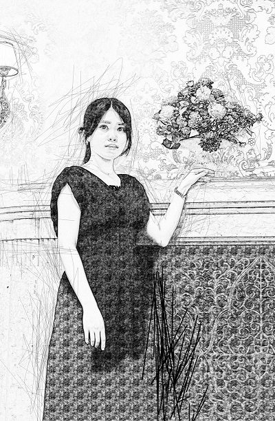 Photoshopでスケッチ風にした女性の写真
