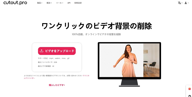 動画をCutout.Proにアップロードする操作画面