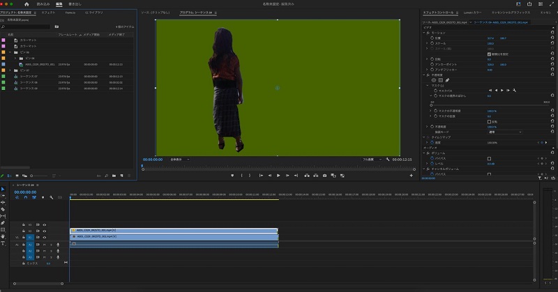 premiere pro 人物 切り抜きの操作画面