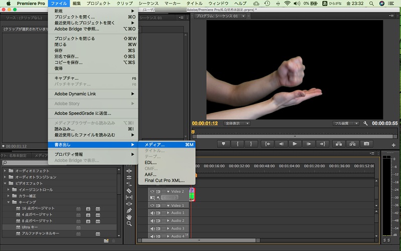 プレミア プロ 背景 透過 書き出し操作画面-1