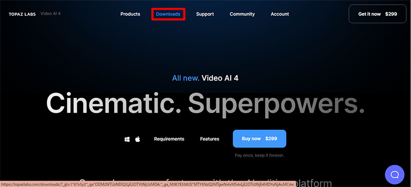 Topazホームページでダウンロードをクリック