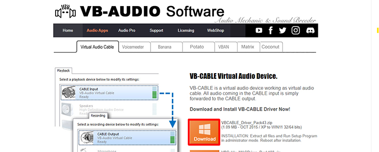 VB-CABLEダウンロー